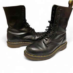 DR. MARTENS 1490W Black Smooth Leather 10-Eye Tall Combat Boots US Women Size 6